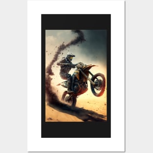 Fast Dirt bike rider on mars W/ dirt CGI style Posters and Art